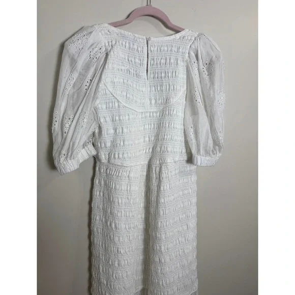 SEA NY White Eyelet Puff Sleeve Smocked Midi Dress - Picture 6 of 7